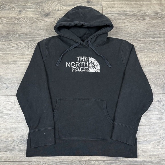 Vintage‎ The North Face Sweatshirt Women's XL Black Hoodie Floral Logo Flowers - Picture 1 of 7